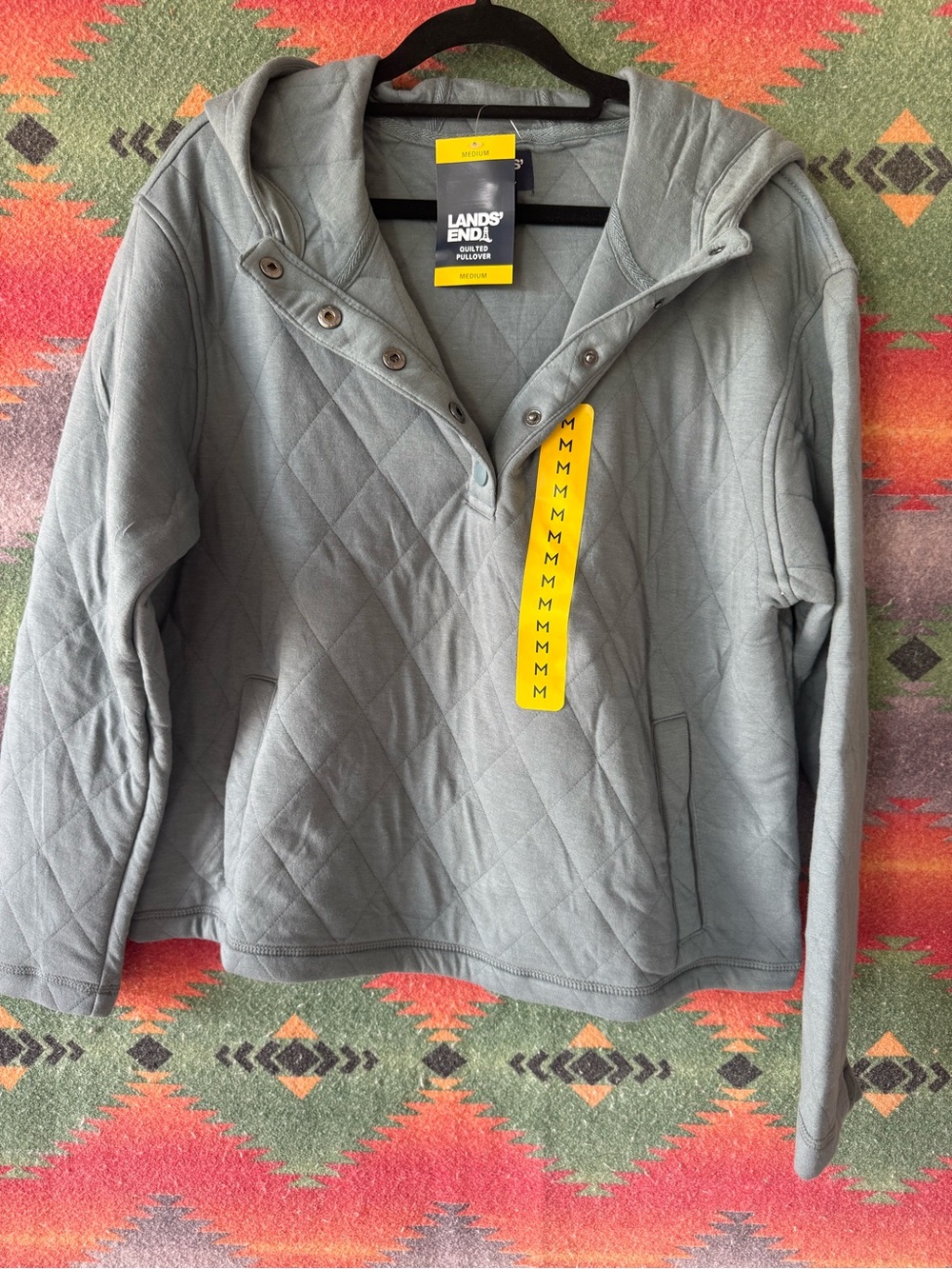 Lands' End Quilted Pullover Hoodie in Sage